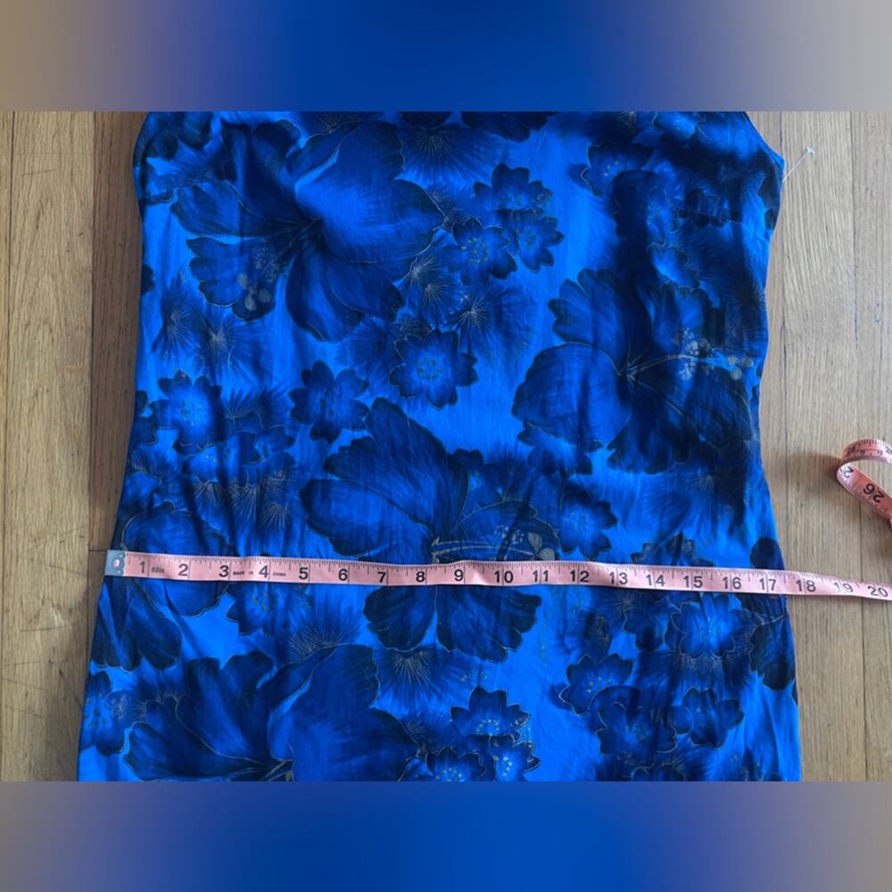 60s Vintage Navy Blue Hawaiian Wiggle Dress w Hibiscus Flowers and Gold Details - Picture 5 of 6